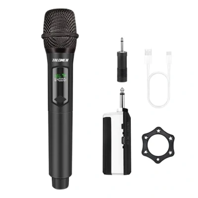 Bild av talomen Professionell trådlös mikrofon, uppladdningsbar 2,4 GHz dynamisk karaoke mikrofonsystem med mottagare, 160 fot Ext, för karaoke, sånger, fester, DJs, kyrkor, tal, K60 1, svart