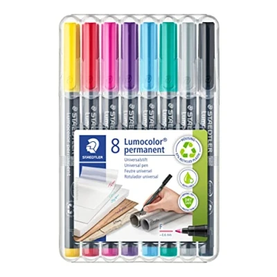 Bild av STAEDTLER Universalmarkör Lumocolor permanent, för nästan alla ytor, tork och vattentät, påfyllningsbar, linjebredd 0,6 mm, 8 permanenta markörer i en uppställbar låda, 318 WP8 2