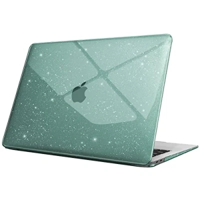 Bild av FINTIE fodral kompatibelt med MacBook Air 13 M1 (A2337)/MacBook 2020, 2019, 2018 (A1932/A2179) hårt i tunn plast, skogsgrön paljett