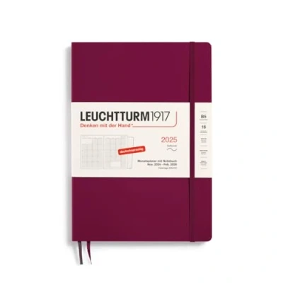 Bild av LEUCHTTURM1917 370603 månadsplanerare och anteckningsbok 2025, komposition B5 mjukt fodral 16 månader, 80 g, linjerad port röd
