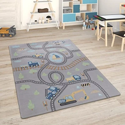 Bild av Paco Home Barnmatta Matta Barnrum Lekmatta Babymatta Väg, Storlek:80x150 cm, Färg:Grå 2