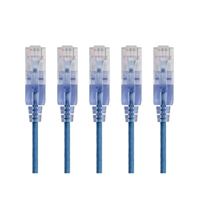 Bild av Monoprice 129425 SlimRun Cat6A Ethernet Patchkabel Snagless RJ45 UTP ren bar koppartråd 10G 30AWG 0,6 m blå 5 pack