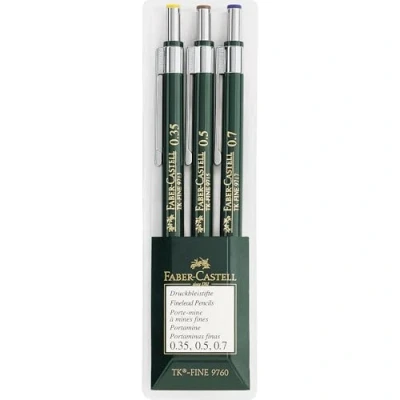 Bild av Faber Castell 136030 uppsättning med 3 tryckpennor TK FINE 9760, blytjocklek: 0,35 mm; 0,5 mm 0,7 mm, skaftfärg: grön