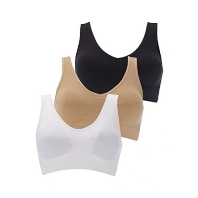 Bild av Boolavard® 3 delat set komfort sport behå: Vit, svart och hudfärg. Schwarz, Weiss, Beige M: 86 91cm (70C 75B)