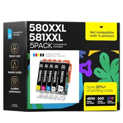 Bild av iNKPAD 580 581 kompatibla bläckpatroner för Canon 580XXL 581XXL, PGI CLI 581XXL Pixma TR7550 TR8550 TS6150 TS6151 TS705 TS8150 TS8250 TS9150 TS8251 TS6250 (5 stycken)