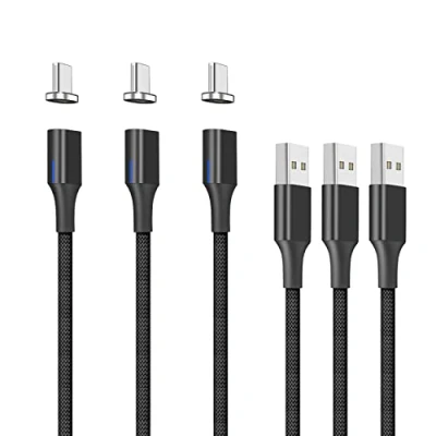 Bild av NetDot Gen10 USB c nylonflätad magnetisk snabbladdningskabel med sidoLED, kompatibel typ enhet (2m/3 paket svart)