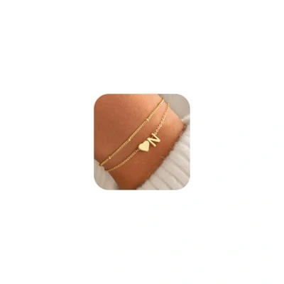 Bild av TINGN armband dam guld 14K guldpläterat hjärta skiktade personligt med bokstäver monogram alfabet guldsmycken presenter till kvinnor flickvän flickor