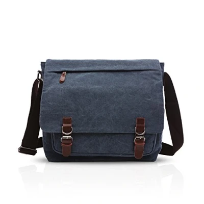 Bild av FANDARE Retro axelväska kanvas messengerväska för män postman crossbody väska handväska passar 12,9 tum bärbar dator affärer skolväska resor skola college pendlare bokväska stor portfölj, Blå L,