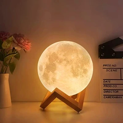 Bild av månlampa med 3D tryck, kula 15 cm, fjärrkontroll, dimbar, RGB 16 färgförändrande