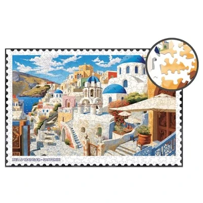 Bild av Milliwood Hello Traveler Förtrollande pusselset Underbar underhållning för hela familjen Oregelbundet formad Santorini 51x34 cm 500 bitar
