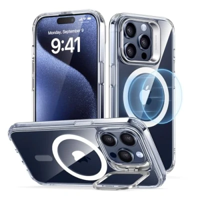 Bild av ESR för iPhone 15 Pro fodral, kompatibelt med MagSafe, skyddsfodral i militärkvalitet, inbyggt stativ telefonfodral, repbeständigt bakskydd, klassisk serie, klar