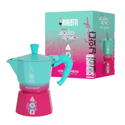 Bild av Bialetti Moka Express Squid Game© 3 koppar, skållningsskydd, ej lämpligt för induktion, 130 ml, aluminium