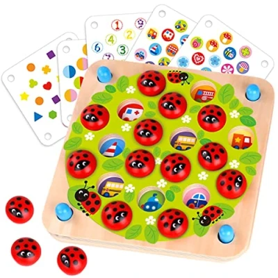 Bild av Nene Toys Nyckelpigans Trädgård Minnesspel Minne i Trä för Barn 3,4,5 år med 10 Roliga Mönster  Pedagogisk leksak av hög Kvalitet som Stimulerar Minnesutveckling och Kognitiva Förmågor