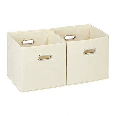 Bild av Relaxdays Förvaringslåda med 2, hyllkorg utan lock, handtag, vikbar, tyglåda kvadratisk, 30 cm, beige, x cm