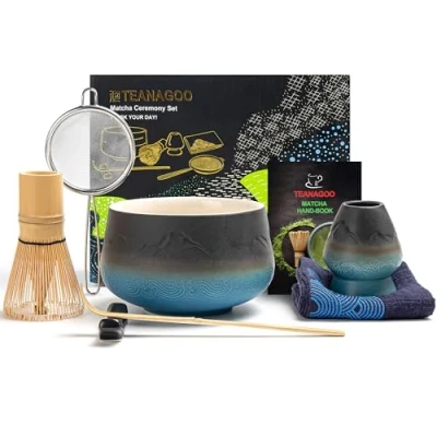 Bild av TEANAGOO Japansk matcha set (7 st) visp Mtacha kit skål bambu (Chasen) skopa (chashaku) visphållare. N23, Gradient Marinblå Svart