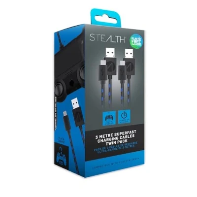 Bild av Stealth PS4 Twin Play &amp; Laddningskablar (2 x 3 m) (PS4)