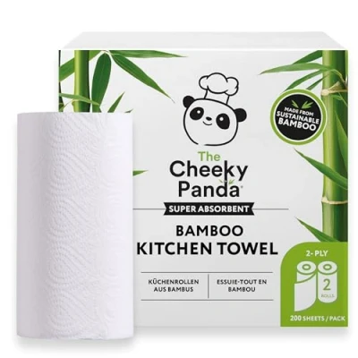 Bild av The Cheeky Panda, köksrulle i bambu 2 köksrullar 200 superstarka lakan naturligt starka och absorberande plastfria kökshanddukar