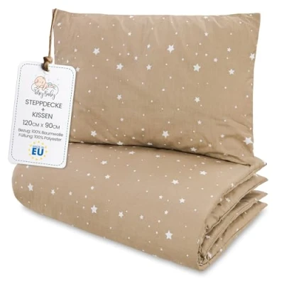 Bild av Barn täcke utan överdrag 90x120 cm Bomull baby filt och kudde set barntäcke 90 x 120 60 40 Täcken barnsäng för spjälsäng Oeko Tex Beige med vita stjärnor