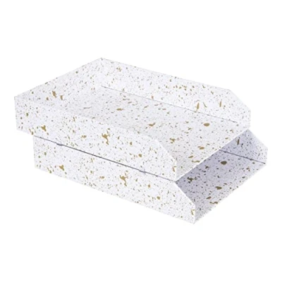 Bild av Bigso Box of Sweden Hakan uppsättning av 2 brevfack för skrivbordet stapelbara förvaringsfack brev, dokument etc, organisationssystem fiberskiva med papper guldspräckligt, 31 x 23 6 cm
