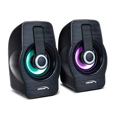 Bild av Audiocore AC855 stereohögtalare med färgglad LED belysning PC högtalare 6 W RMS USB strömförsörjning kompakt svart