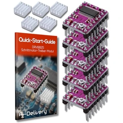 Bild av AZDelivery 5 x DRV8825 stegmotormotormodul med kylfläns, t.ex. för RAMPS 1.4, CNC skärm, 3D skrivare, Prusa Mendel kompatibel Arduino och Raspberry Pi