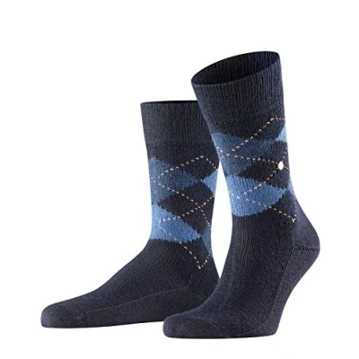 Bild av Burlington Preston strumpor för män, mjuka och varma, svarta, grå, många andra färger, förstärkta herrstrumpor med mönster, ventilerande, rutiga Argyle, 1 par, Blå (Dark Navy 6375), 40 46 EU