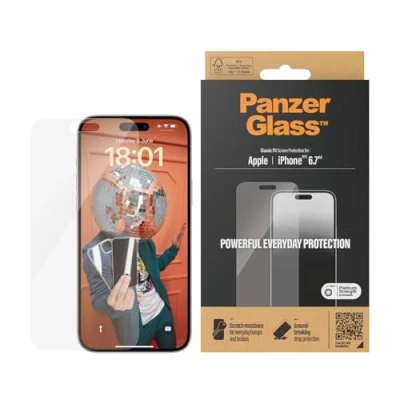 Bild av PanzerGlass Apple iPhone 15 Plus (6,7 tum) skärmskydd klassisk passform klar (2807), rep och stötsäker, antibakteriell, 2YR
