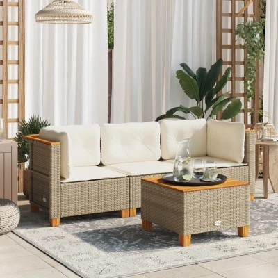 Bild av Trädgårdssoffa 3 sits med dynor konstrotting beige