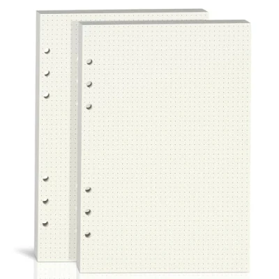 Bild av 2 pack A5 prickigt gallerpapper, 100 GSM tjockt, 6 hålsstansat, prickad papperspåfyllning för Filofax planerare/pärmar/organisatör, 80 ark (160 sidor), 20 x 14 cm, beige