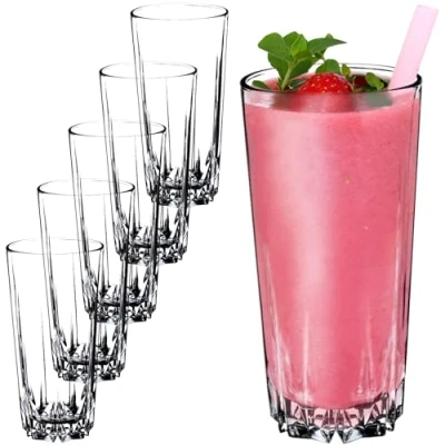 Bild av KADAX Dricksglas av högkvalitativt glas, set om 6, vattenglas, tjockväggiga juiceglas, ribbade glas för vatten, dryck, juice, fest, cocktailglas, dryckesglas (hög, 330 ml)