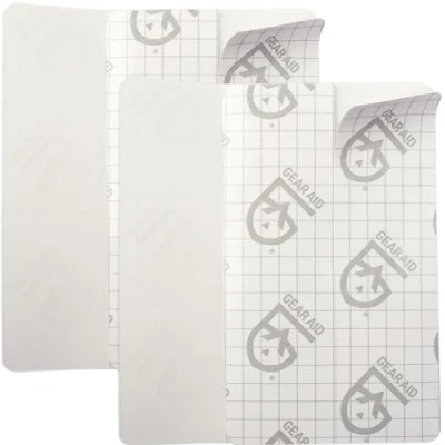 Bild av GEAR AID Tenacious Tape Flex lappar för reparation av vinyl och tyg, klar, två 7,6 cm x 12,7 lappar, 2 pack