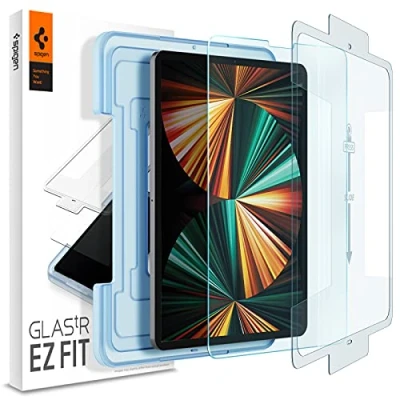 Bild av Spigen Glas.tR EZ Fit Skärmskydd kompatibel med iPad Pro 12.9 tum M2 (2022), (2021/2020/2018), Sjabloon voor Installatiem, Kristallklart, Responsieve Aanraking, 9H härdat glas