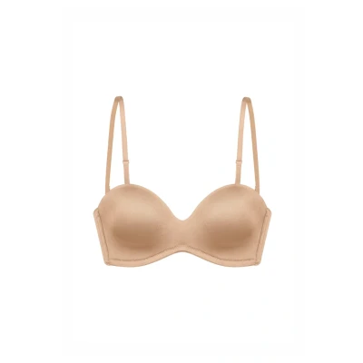 Bild av DORINA Sublime Sculpt vadderad bh med pannband för kvinnor, trådlösa gjutna skal, avtagbara och justerbara axelremmar flera positioner, halkfria bakvingar, beige, Beige färg, 75C