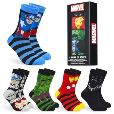 Bild av Marvel Herrstrumpor Mjuka Andas Avengers 5pack kalvlängda Crew strumpor för män Tonåringar Spiderman Black Panther Iron Man Hulk Captain America storlek 6 10 Presenter (Blue Multi, 6,5/9,5 UK)
