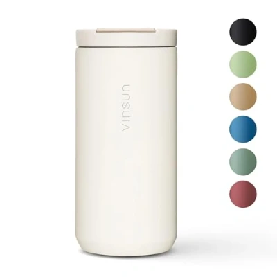 Bild av Vinsun Termosmugg kaffe to go 380 ml rostfritt stål, läckagesäker, varm varma och kalla drycker grön kaffemugg med lock för resor, universitet, kontor