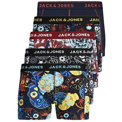 Bild av JACK &amp; JONES Herrkalsonger, 5 pack, herrboxershorts, vit, svart, blå, grå, trunks 12204864, pack tryck 3, L
