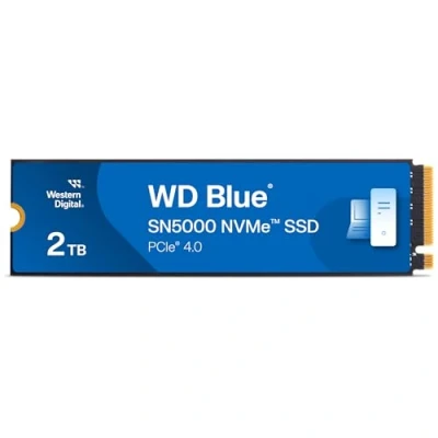 Bild av WD Blue SN5000 2 TB SSD, läshastigheter upp till 5150 MB/s, NVMe intern PCIe Gen4, gratis Acronis True Image datamigreringsprogramvara, solid state enhet.
