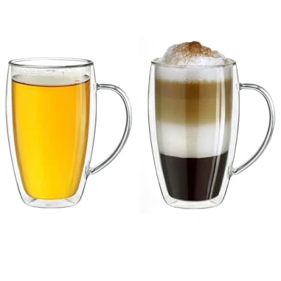 Bild av Creano Dubbelväggigt termoglas med handtag 400 ml, stort dubbelväggsglas av borosilikatglas, kaffe/teglas, 2 x ml