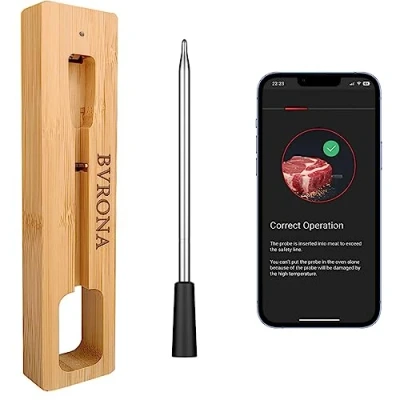 Bild av BVRONA trådlös kötttermometer, Bluetooth kötttermometer med 100 m räckvidd, digital matlagningstermometer varning för grill, ugn, rökare, luftfriter, spis
