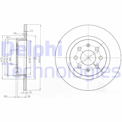 Bild av DELPHI BG3945 Disque de frein 264 10 4 plein huilé non traité sans roulement roue, bague ABS OPEL: Corsa E 3/5 portes, D portes