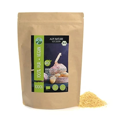 Bild av ekologisk vitlök granulerad (1 kg), vitlökgranulat, från kontrollerad odling, organisk granulat laboratorietestad, 100% ren och naturlig