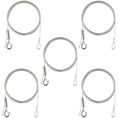 Bild av 5 st tavelhängande tråd, 1,5 mm x 2 m rostfritt stål spegel hängande tråd med ögla och krok, kraftig justerbar bildhängande kedja för lampa, skylt, klädstreck (höjd upp till 30 kg)