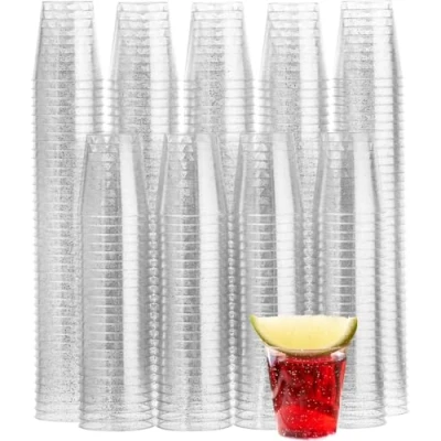 Bild av MATANA 150 hårda plastskottglas med silverpaljetter, 30 ml solida skytteglas återanvändbara lås, shotglas för fester, födelsedagar, bröllop, provsmakning