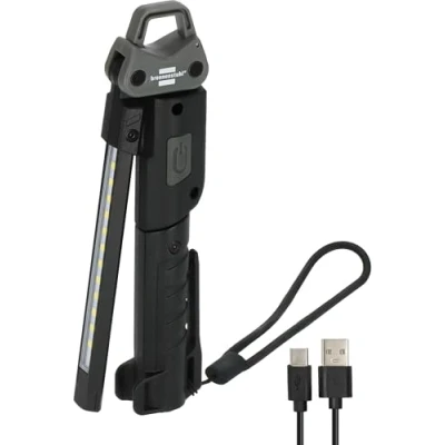 Bild av Brennenstuhl laddningsbar LED ficklampa HL 400 AC/LED verkstadslampa med integrerat batteri (400lm, 3 individuellt omkopplingsbara ljuskällor, hopfällbar, ljustid ca 3h, inkl. USB C laddningskabel)
