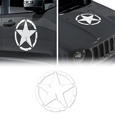 Bild av 4R Quattroerre.it 17112 Army Star Arméstern för Jeep Renegade bilhuva främre dörr, diameter 33 cm, vit, 2 stycken