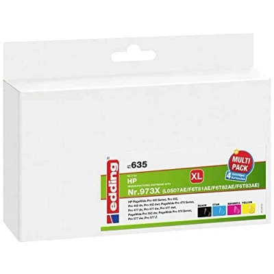 Bild av Skrivarpatroner combi pack Kompatibel Edding EDD 635 ersätter HP 973X (L0S07/F6T81/F6T82/F6T83) Svart, cyan, magenta, gul