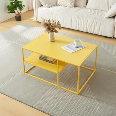 Bild av [en.casa] soffbord solund sidobord metall vardagsrumsbord med förvaringsutrymme rektangulärt (gul, 90 x 60 45 cm)