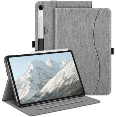 Bild av FINTIE fodral för Samsung Galaxy Tab S9 FE 10,9 tum/Tab 11 tum 2023 flerhörnig skyddande med ficka bil väckning/sömn, grå denim