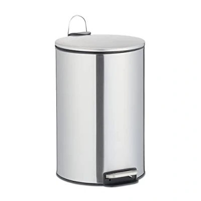 Bild av Relaxdays Pedalhink 12 liter, rostfritt stål, soptunna med innerhink, automatisk sänkning, papperskorg för kök och badrum, silver