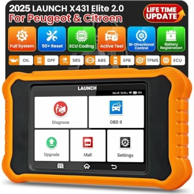 Bild av LAUNCH X431 Elite V2.0 OBD2 All System Diagnostik för Peugeot Citroen, Dubbelriktad, Reboot Funktion, ECU Olja Återställ Kodning Batteriregistrering Skanner